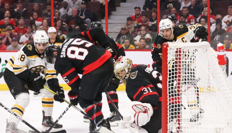 Senators defeat Bruins 7-5 in home opener
